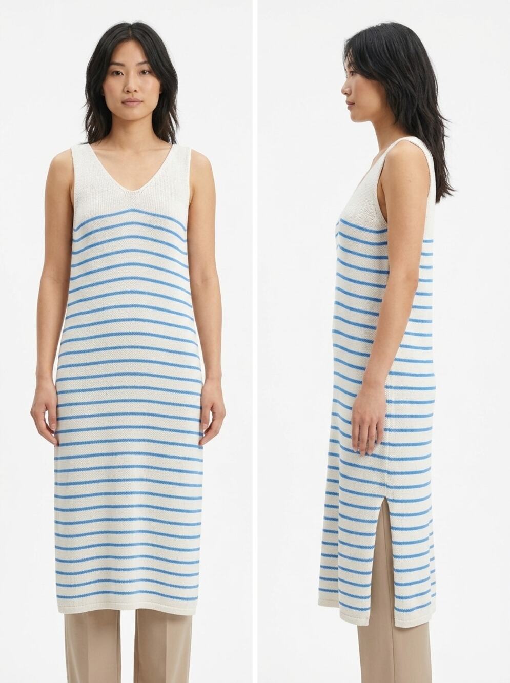 Floris Made in Italy White Blue Striped Knit Sweater Dress Women Size M/L
